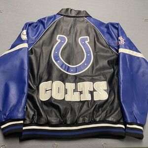 Indianapolis Colts Jacket Mens XL Black NFL Football Leather Full Zip Bomber